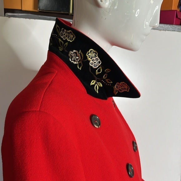 Sonia Bogner Sz 10 Red Virgin Wool Double Breasted Coat - Picture 4 of 12